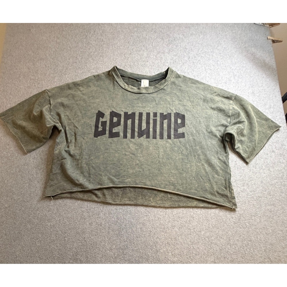 Yellow Cabbage Genuine Graphic Crop‎ Top Olive Green Mineral Wash Size L